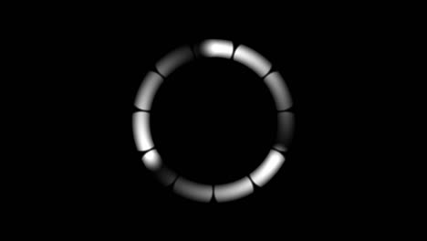 animación de círculo 2d en blanco y negro en secciones con nodos de giro rápido en un efecto similar al reactor