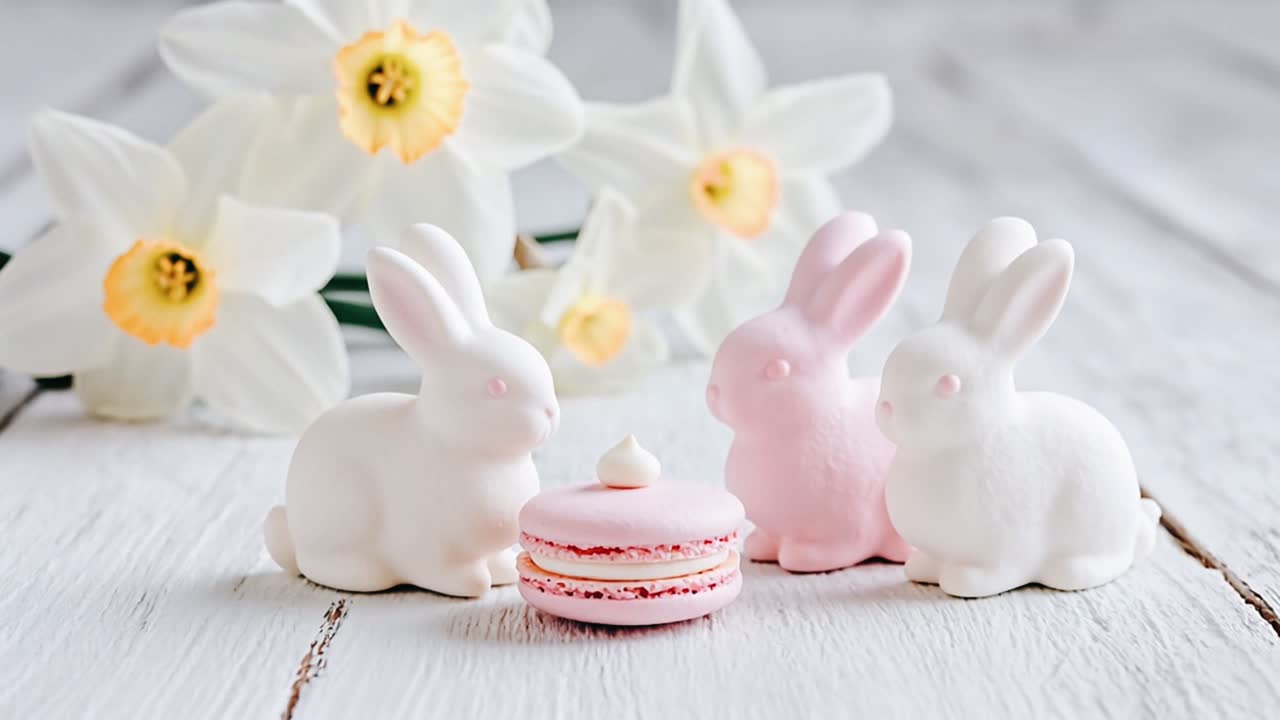 Easter Decor with Macarons and Bunnies
