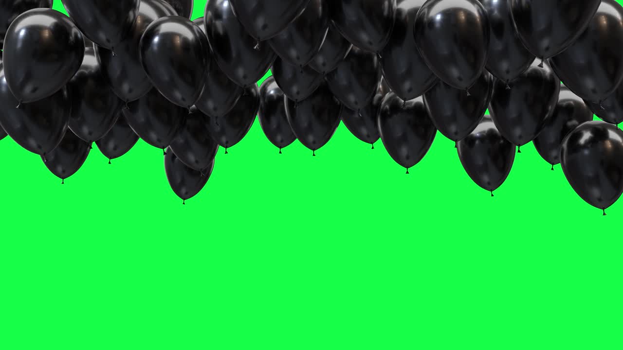Black balloons on the ceiling on a green screen background