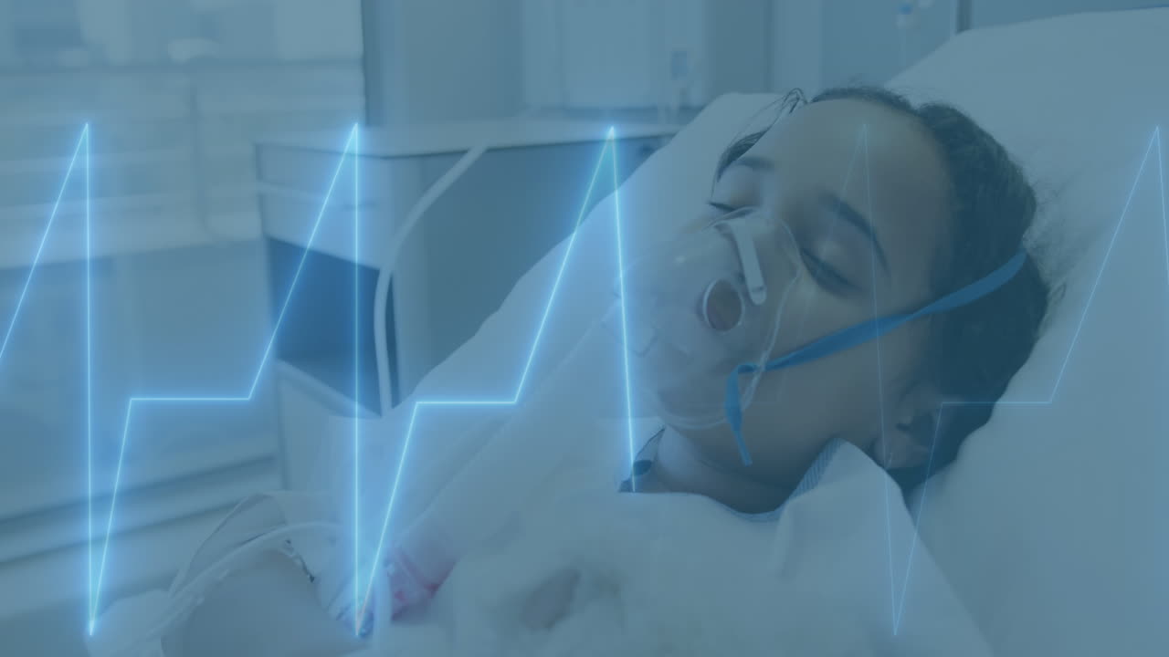 animación del procesamiento de datos médicos sobre una paciente de muchacha biracial