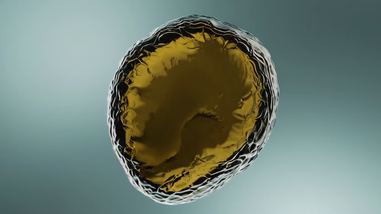 Abstract golden cell-like shape in liquid