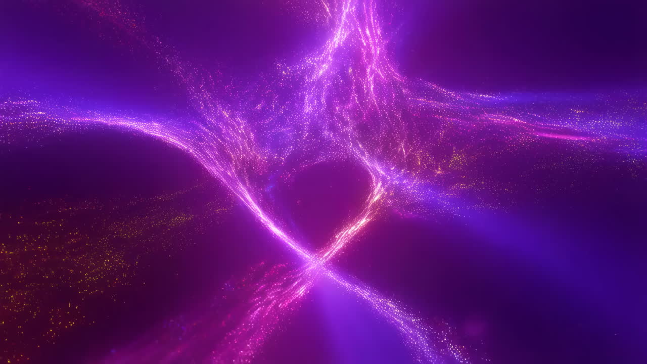 Dynamic Flow of Glowing Purple and Gold Energy Particles