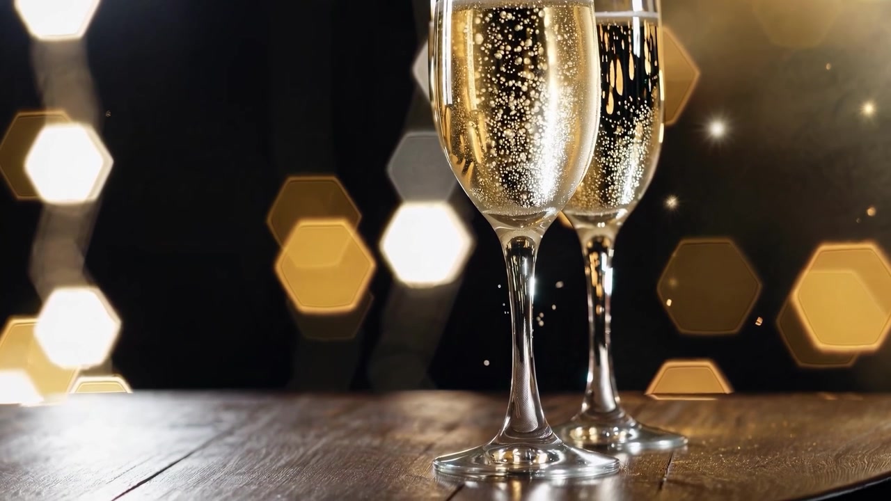 Due bicchieri di champagne frizzante su un tavolo di legno