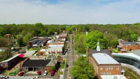 Drone-Push-in-of-Small-town-USA-Downtown-Hillsboro-North-Carolina-in-the-Summer
