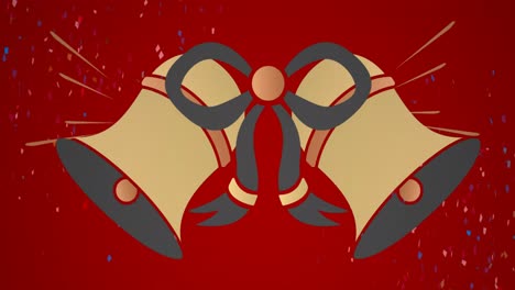 animación de campanas de navidad sobre fondo rojo.