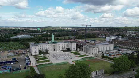 Walthamstow-East-London-UK-town-hall-aerial-drone-push-in-shot