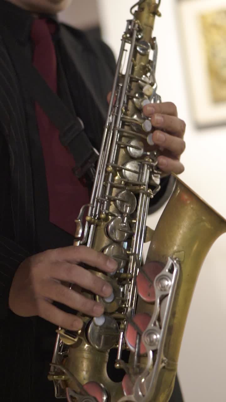 Sassofonista suona in un concerto privato a un evento culturale