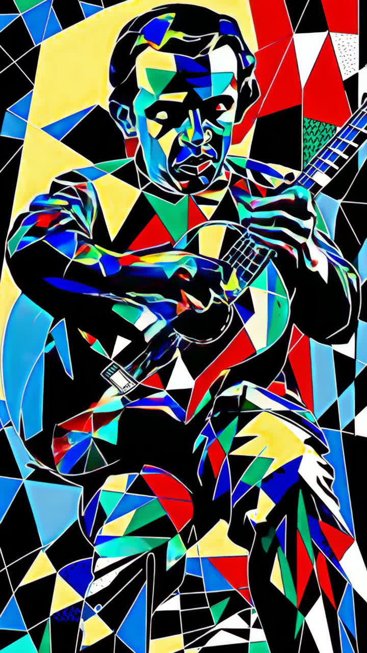 Abstract Cubist Portrait of a Guitarist