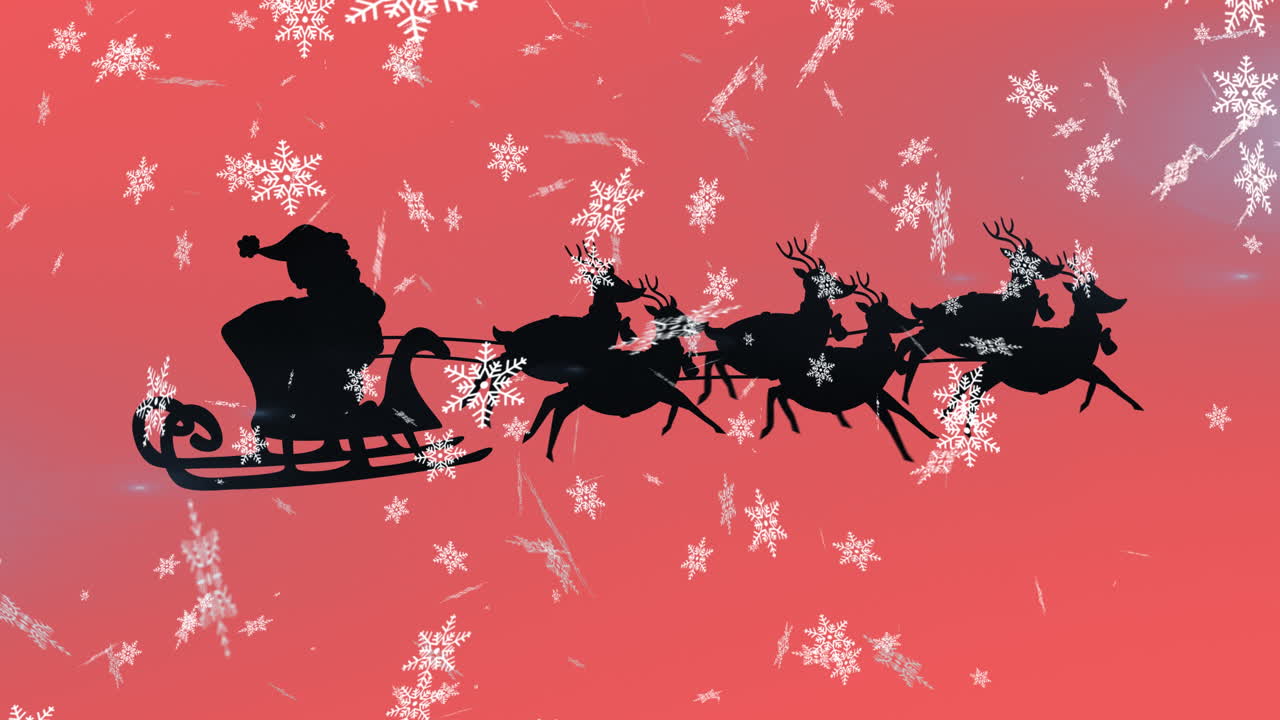 ⁇ 은 배경에 내리는 눈 위에 사 ⁇ 과 함께  ⁇ 매에 산타클로스의 애니메이션