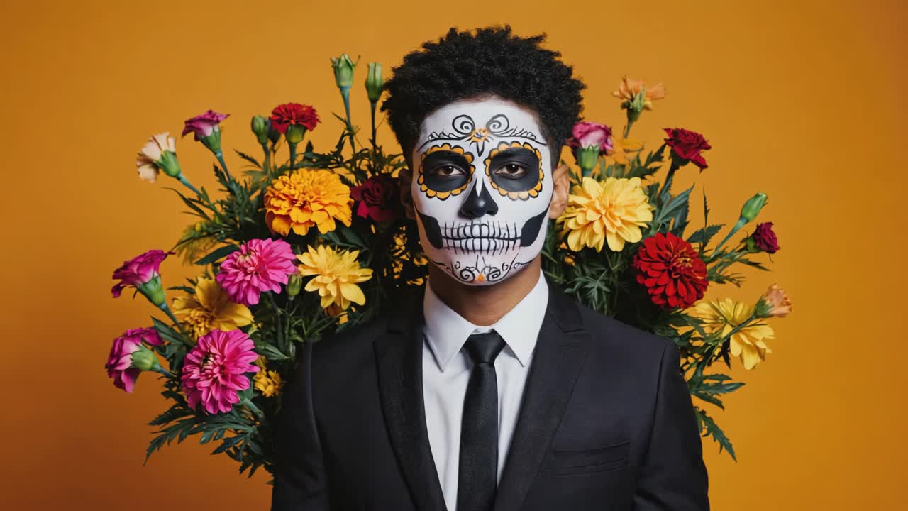 Man in Day of the Dead makeup with flowers
