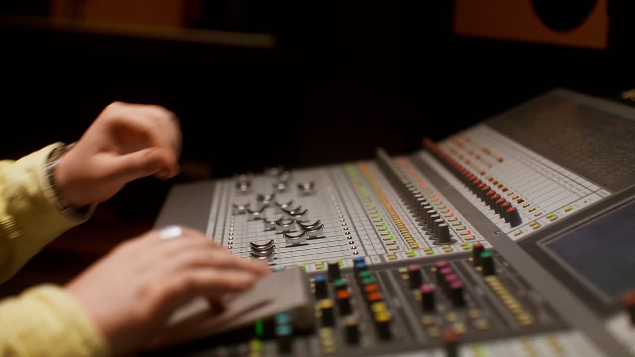 믹싱 보드에서 작업하는 오디오 엔지니어