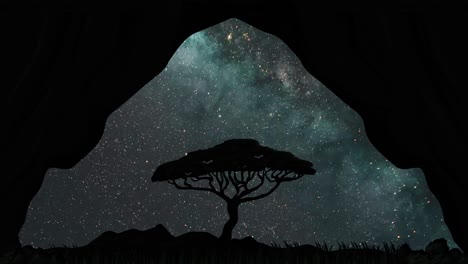 time-lapse of a tree silhouette with changing starry backdrop.