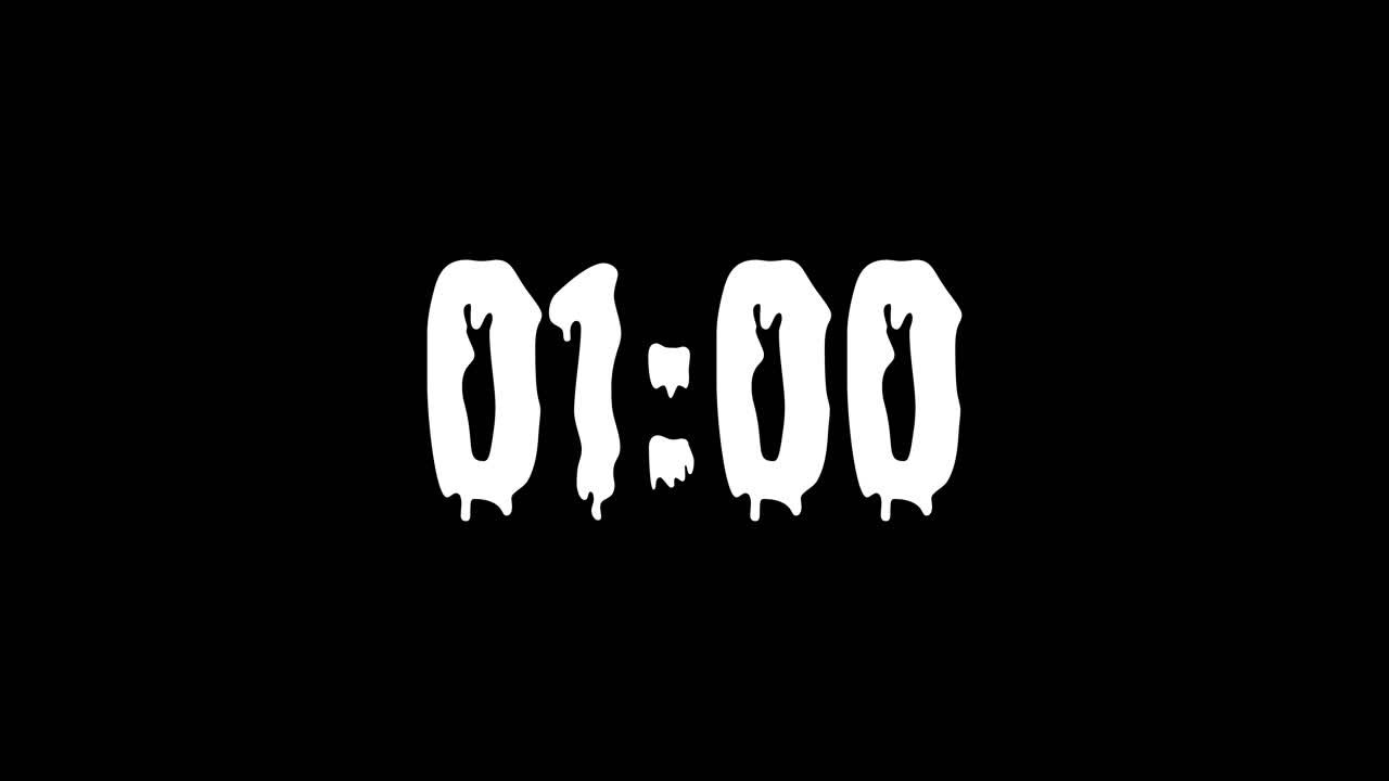 cuenta regresiva de un minuto en tipografía shlop en blanco y negro