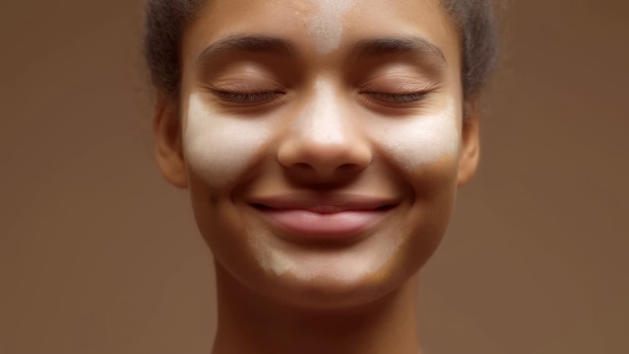 Porträt einer Frau mit Vitiligo, die lächelt