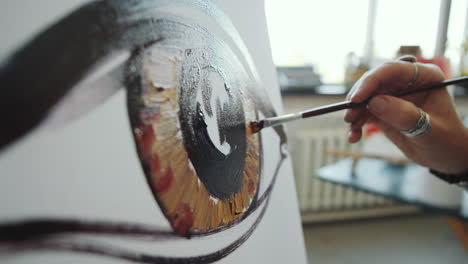 close-up of an artist painting an eye