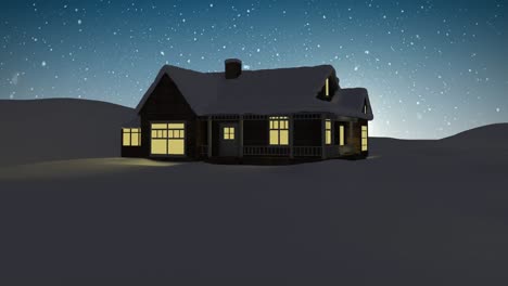 Animation-of-snow-falling-over-over-house-in-night-winter-scenery