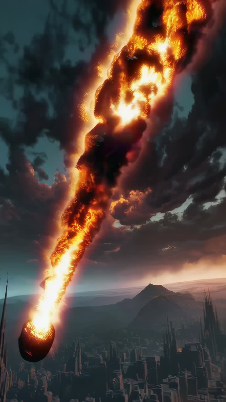 Epic Fantasy Cityscape and Meteor Strike