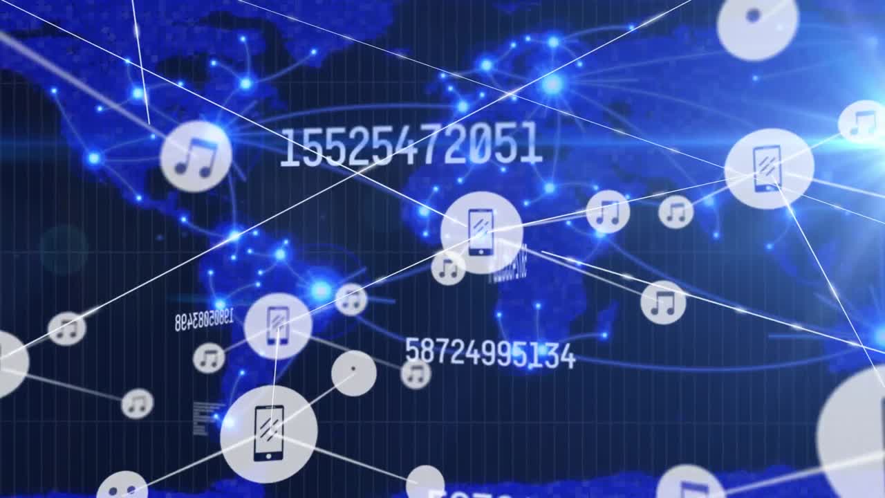 숫자와 세계 지도를 통해 연결 네트워크의 애니메이션