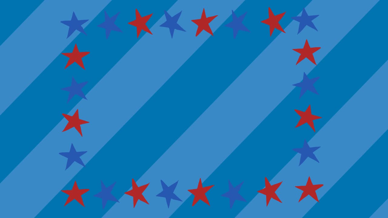 Animation of blue and red stars moving over blue background