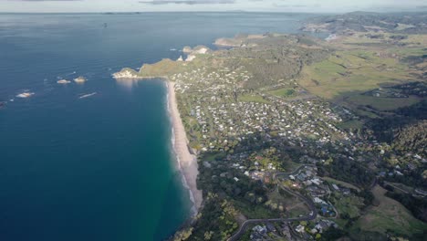 aerial view of a coastal town in new zealand