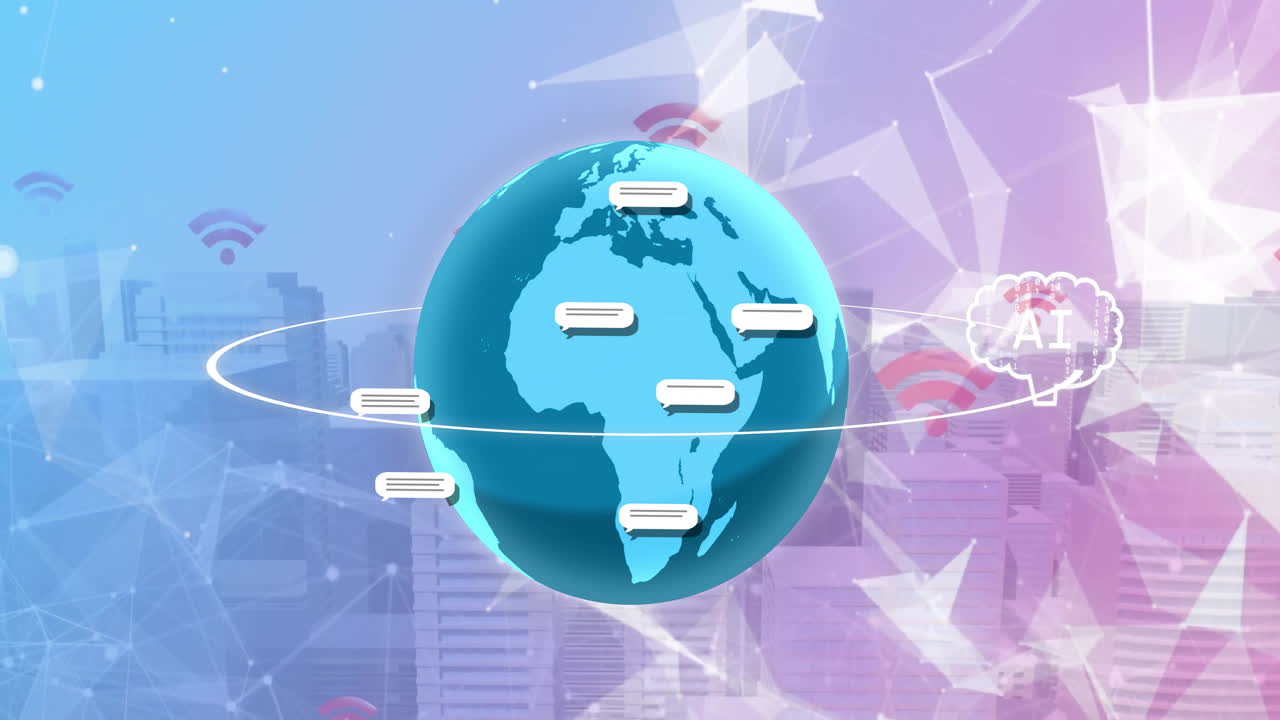 анимация обработки данных по всему миру