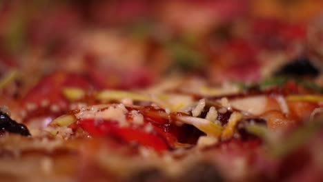 close-up of a pizza with various toppings