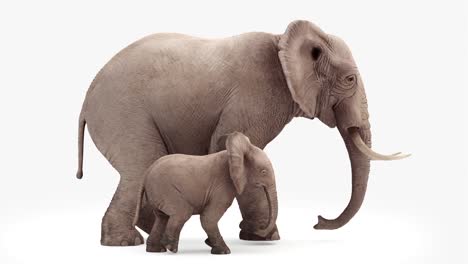 cg animation. elephant and elephant baby go.loop animation.camera front.