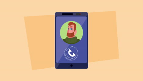 young man in smartphone device animation