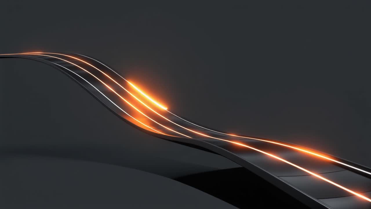 Abstract Glowing Orange Lines Flowing on Dark Wavy Surface