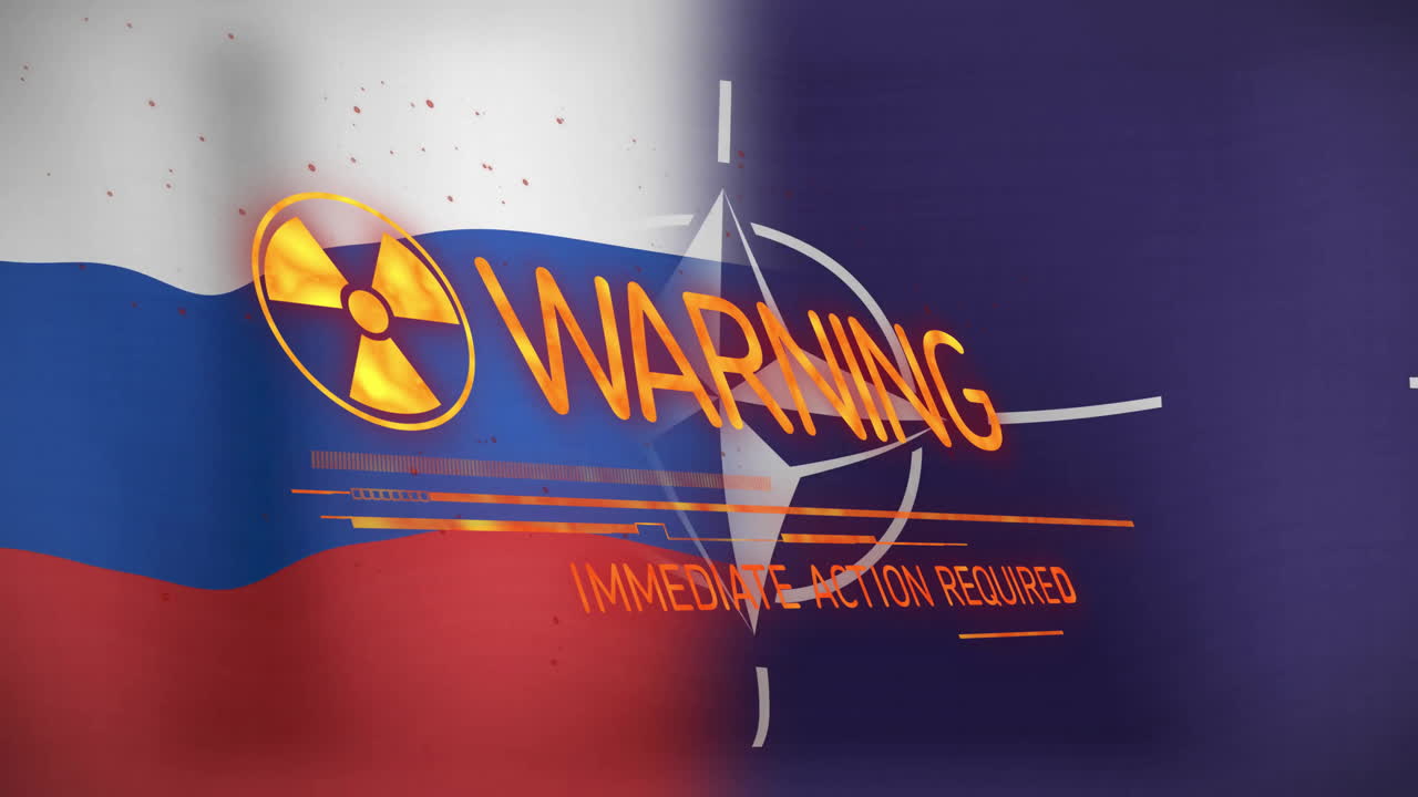 경고와 즉각적인 조치가 필요합니다 - 러시아 발과 방사선 기호에 대한 애니메이션