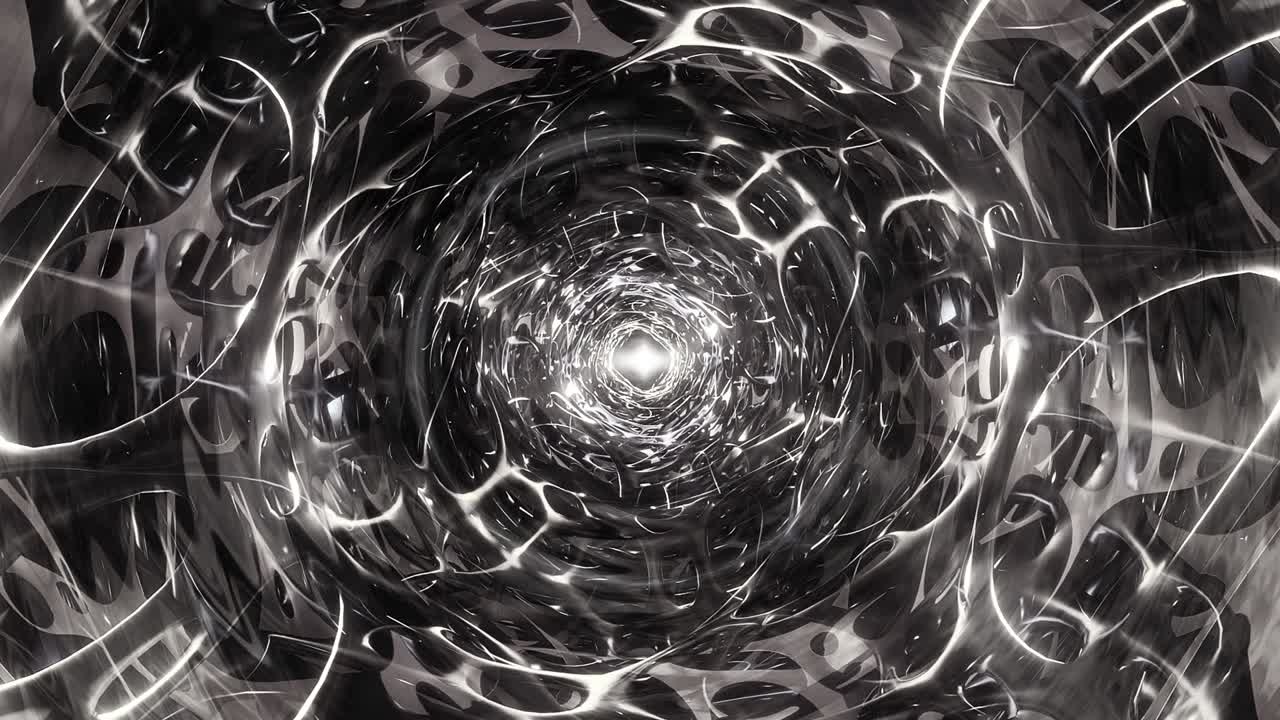 abstracto portal de ciencia ficción en blanco y negro futurista túnel de cueva alienígena sin fin con efecto de onda de chispas de luz de energía. animación de fondo de movimiento de bucle de gusano 4k 3d sin costuras.