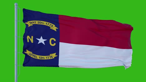 state flag of north carolina waving in the wind against green screen background