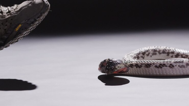 Spugende cobra slang verdedigend terwijl een man er dichtbij komt - gevaar om dicht bij slangen te komen