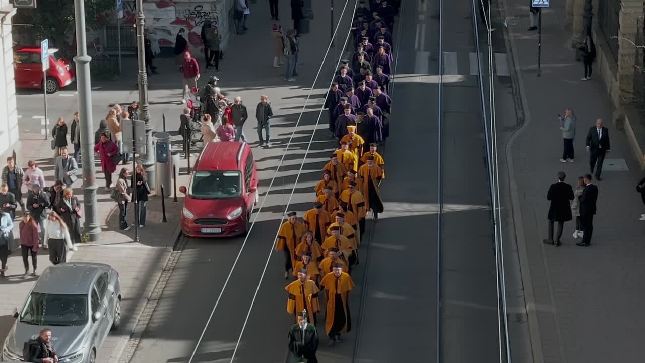Ceremonial inauguration of the academic year - Parade march of Jagiellonian University professors in Krakow, Poland