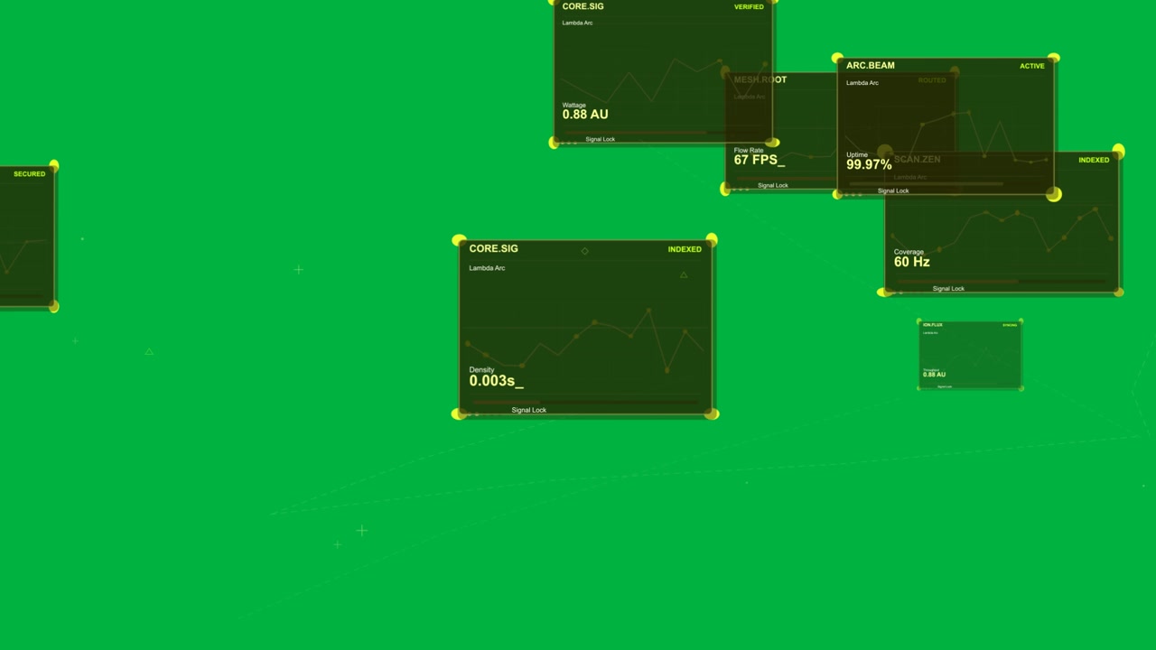 Marcatori che appaiono, pannelli HUD che scorrono su mappa trasparente, raggruppamento, aggiornamento, dispersione per la tecnologia