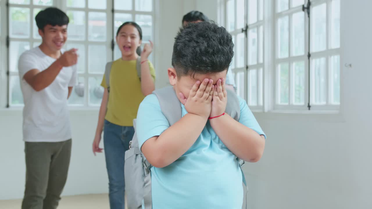 Young Asian Kids Bullying Little Boy