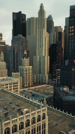 aerial view of a cityscape with skyscrapers