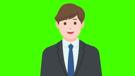 녹색 배경에 고립 된 말하는 사업가