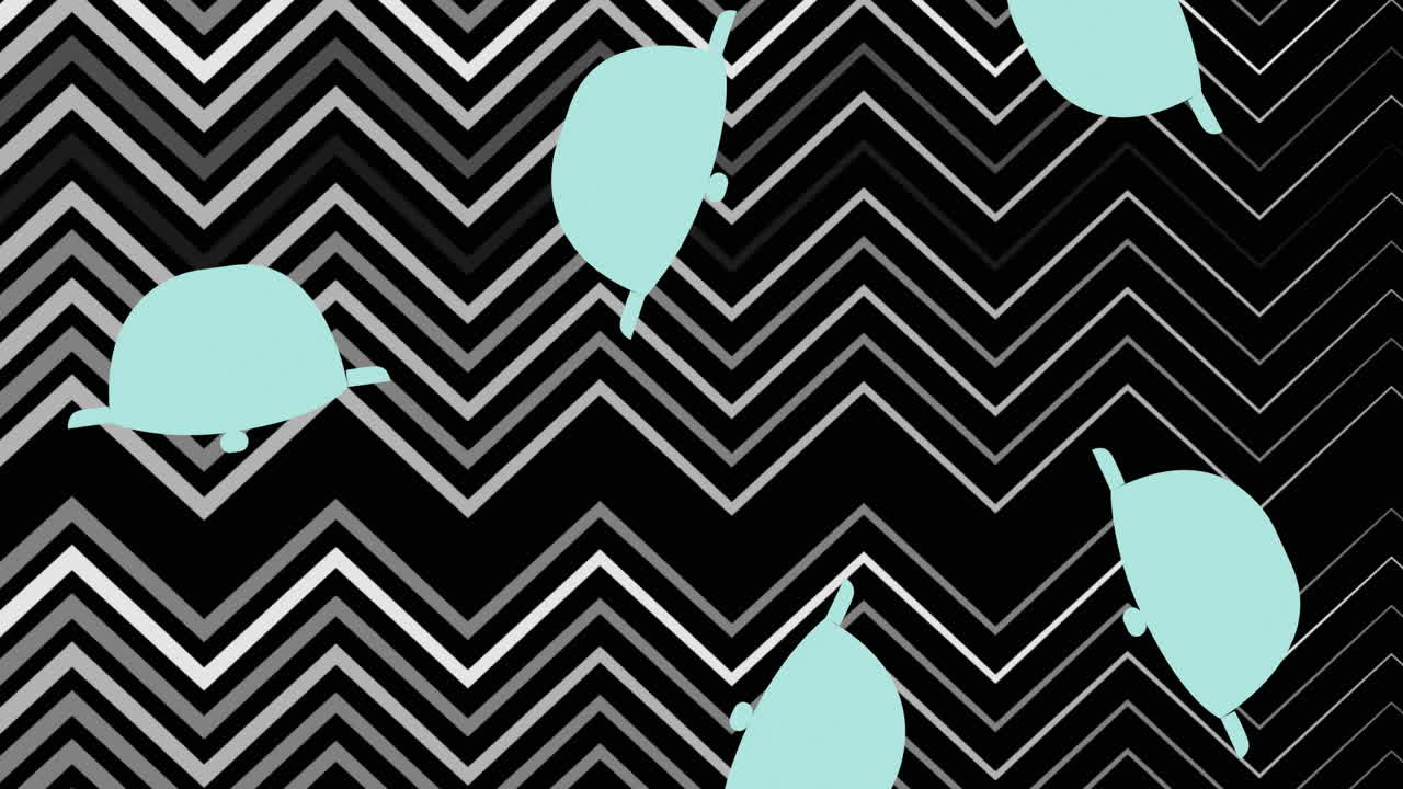 animación de ollas de cocina azules que caen en zigzag de fondo gris y negro