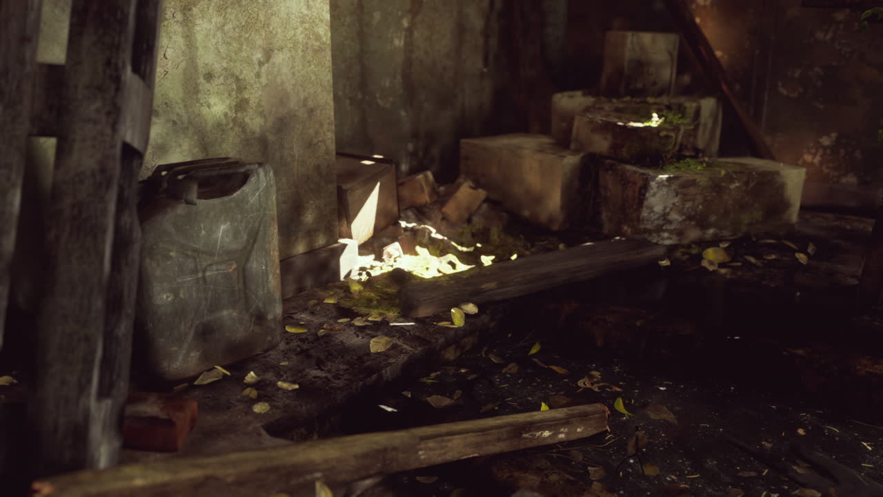 폐허가 된 버려진 식물로 뒤 ⁇ 인 내부