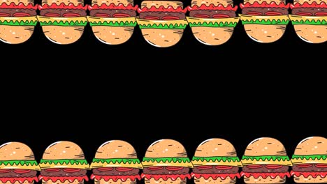 animación de varios iconos de hamburguesas sobre un fondo negro