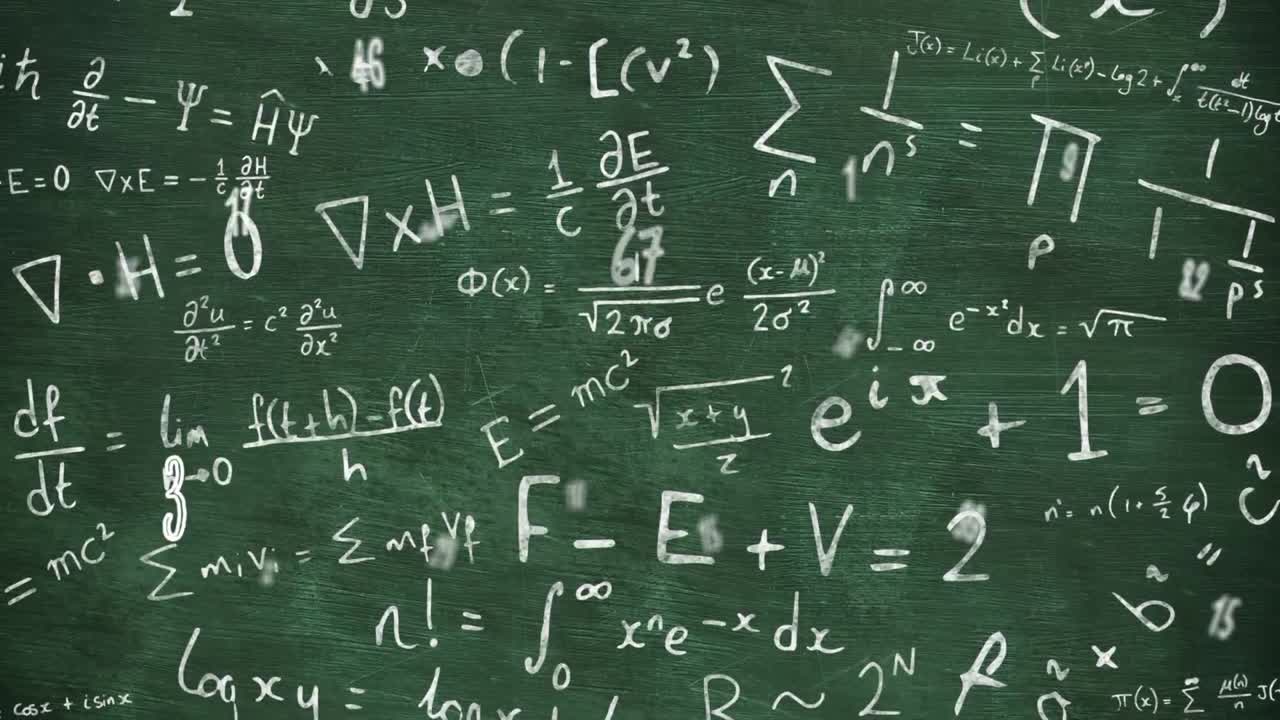 animación de fórmulas matemáticas en movimiento sobre un fondo oscuro