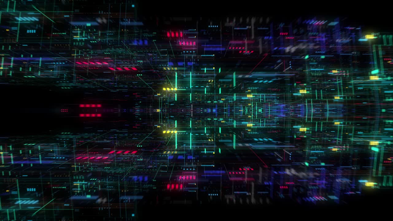 Flying futuristic central processing unit. loop / 3D render