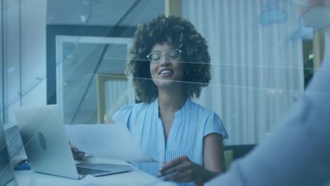 animation of data processing over diverse business people in office