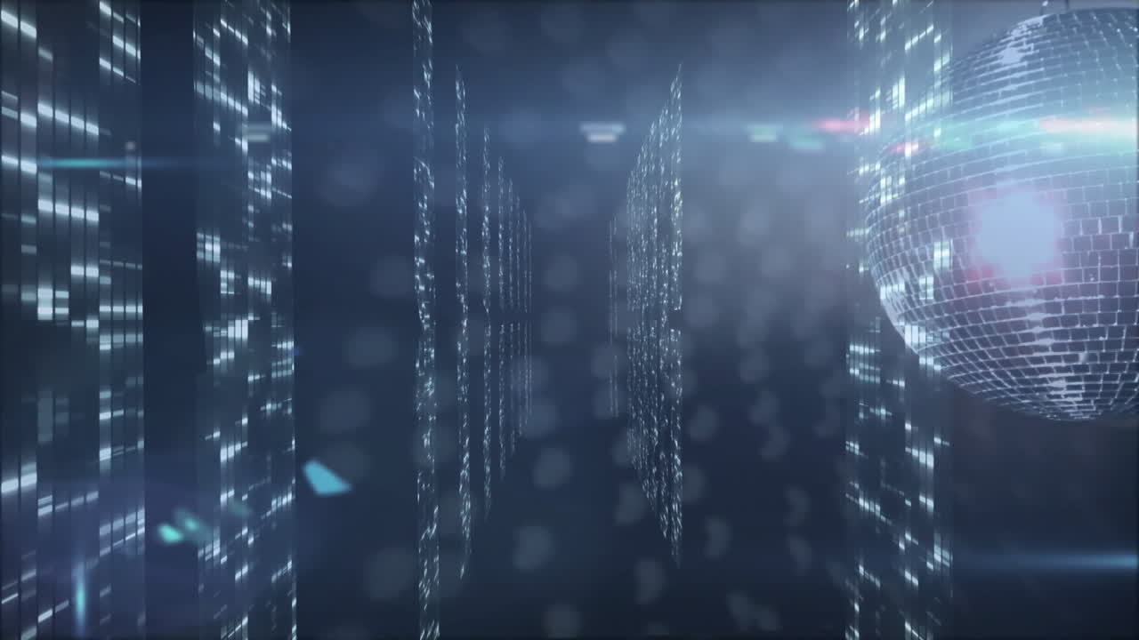 Animation of digital data streams in futuristic corridor with glowing lights
