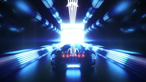 futuristic car in neon tunnel