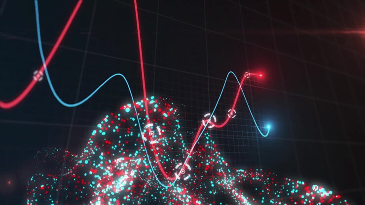 Animation of digital data processing over glowing connections