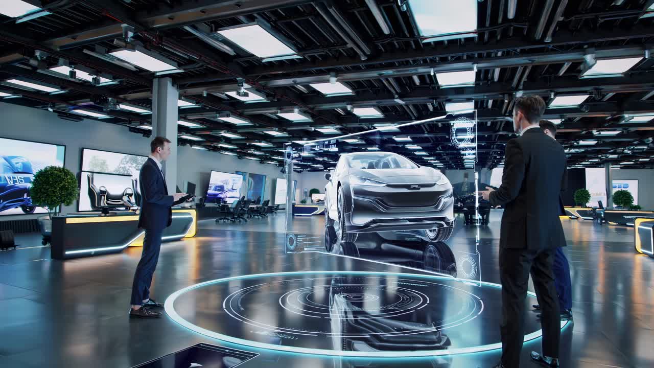 현대적인 시설에서 자동차 디자인 회의