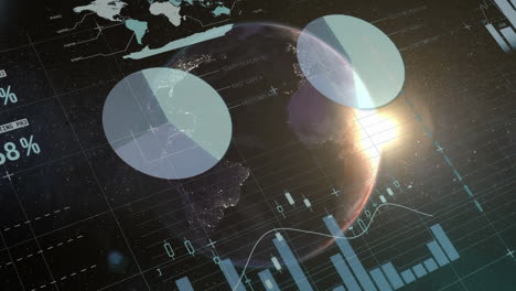 animation of statistics and data processing over globe