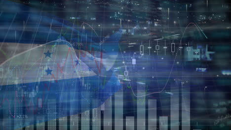 animación de gráficos y procesamiento de datos sobre la bandera de honduras sobre fondo negro
